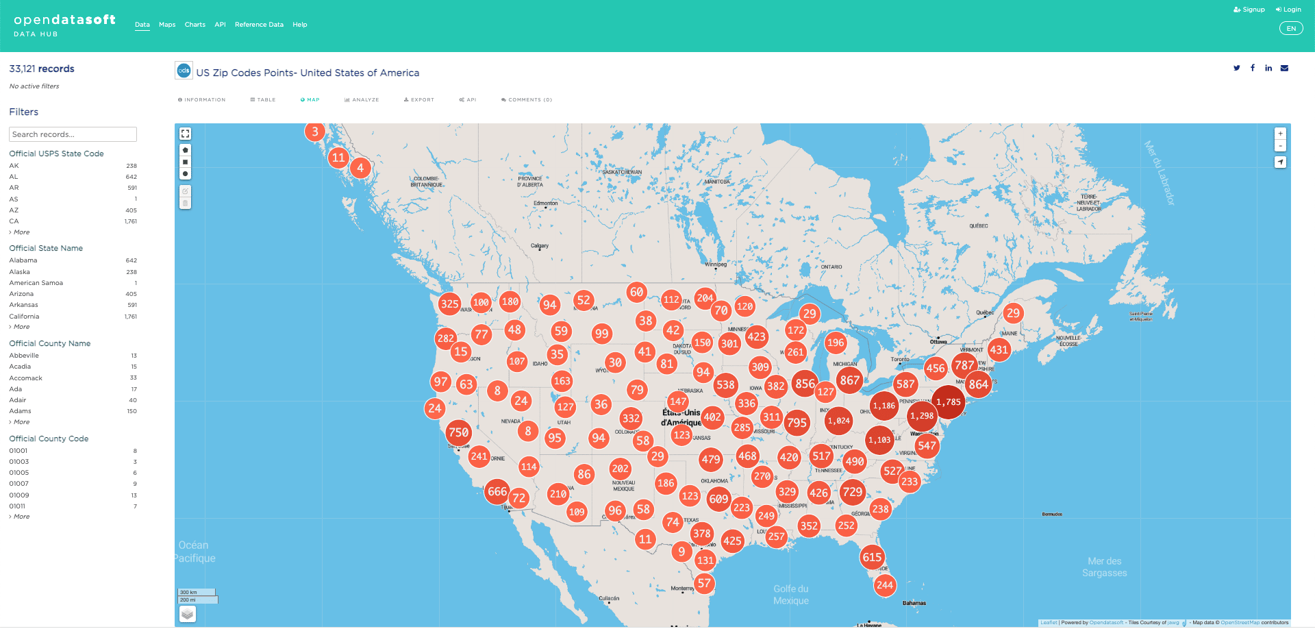 US Zip Codes Points- United States of America dataset