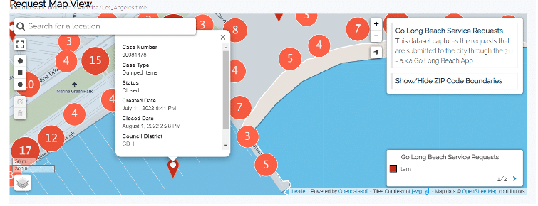 Long Beach’s open data portal map screenshot
